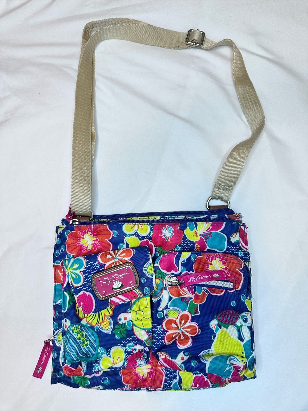 Lily Bloom Tropical Floral Crossbody Travel Organizer Bag Blue Multi